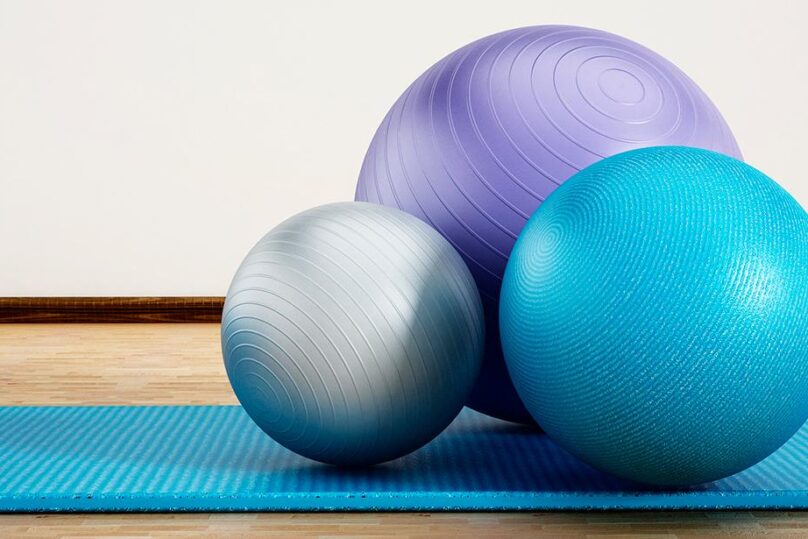Gym balls and gym mats in the rehabilitation room.