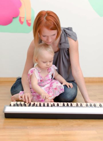 Äiti ja tyttö soittaa pianoa