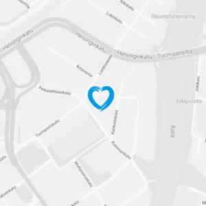 Google maps karttakuva Coronaria kuntoutus- ja terapiapalvelut Turun Fysiohetken toimipisteen sijainnista.