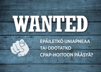 Uniapneakampanjan kampanjakuva, jossa teksti WANTED ja kohti osoittava käsi.